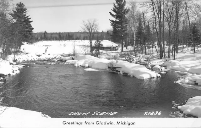 c1940 Snow Scene, Gladwin, Michigan Real Photo Postcard/RPPC
