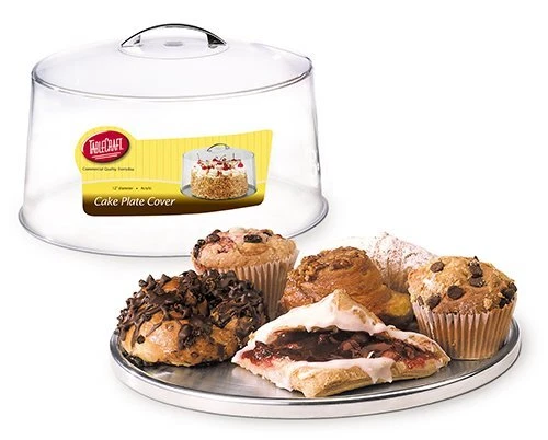 13" Plastic Cake Dome Cover and Stainless Steel Plate Set