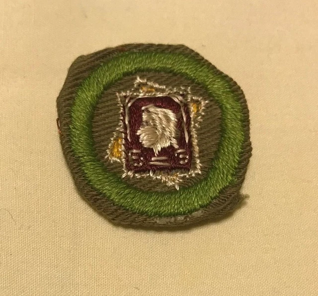 BSA STAMP COLLECTING Merit Badge, Type E Khaki Narrow Crimped (194760