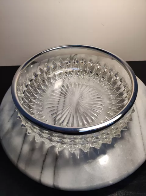 Vintage Hobnail Glass Trifle Dessert Serving Bowl with Silver Plated Rim 9”