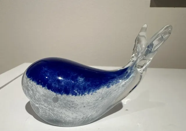 Art Glass Cobalt Blue WHALE Figurine Paperweight  4x3 inch Sea Ocean
