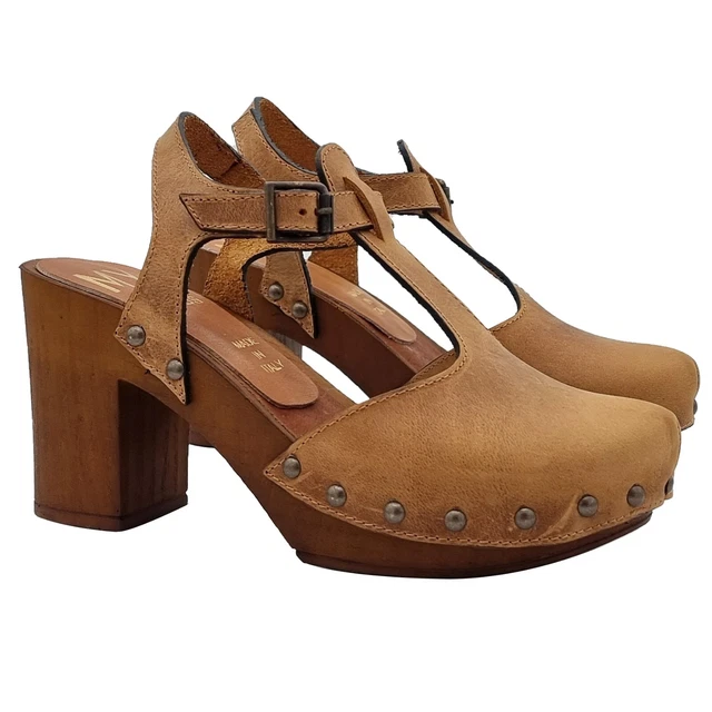 Mule Suédois en Cuir Couleur Cuir Avec Ceinture Fine Et Talon 8 - MY279 CUOIO