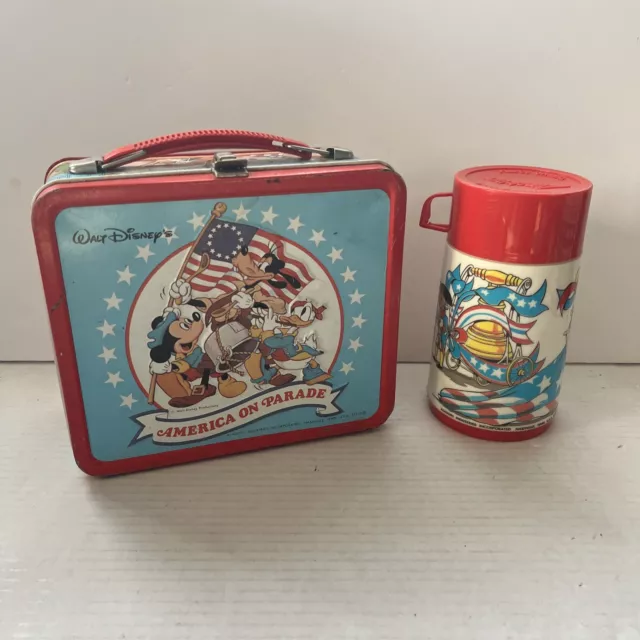 VTG Walt Disney Productions America On Parade Metal Lunch Box & Thermos 1976 70s