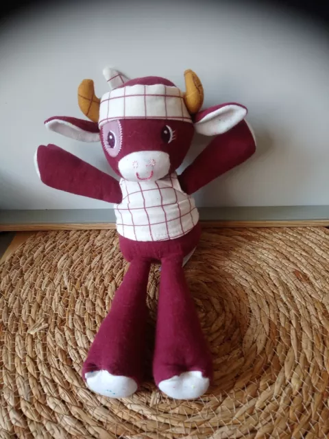 Peluche doudou vache Rosalie bordeau blanc lilliputiens état neuf + cadeau