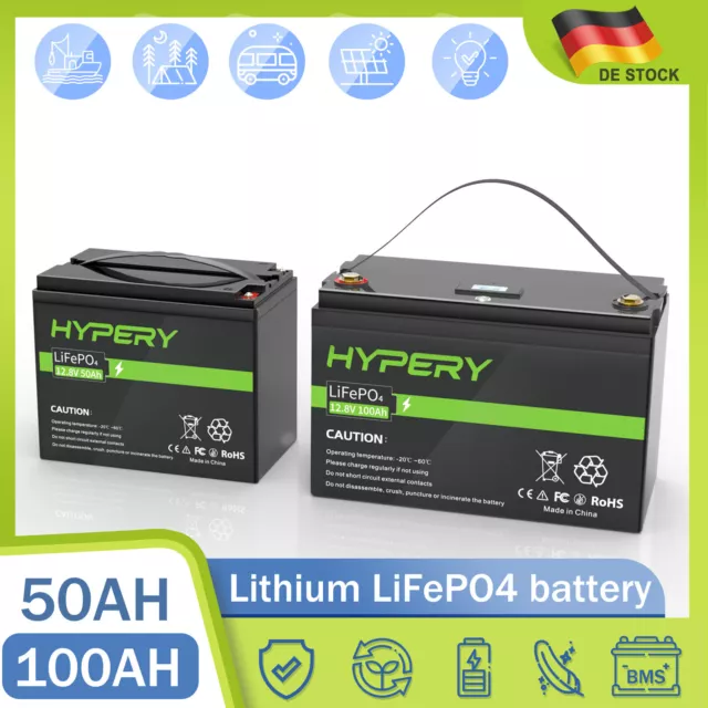 Lithium LiFePO4 Batterie 12V Akku 150Ah 100Ah 50Ah 30Ah BMS Solar Wohnmobil Boot