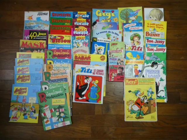 Lot revues BD anciens Titi Mickey Tom & Jerry Placid & Muzo Ruiquiqui Babar ETC