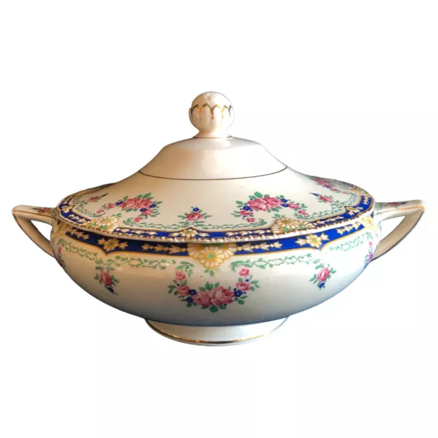 John Maddock and Sons England Lidded Tureen Embossed Floral 1940s