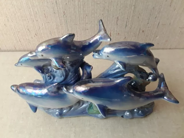 Vintage Lusterware Dolphin Family Statue