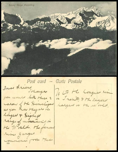 Indien alte Postkarte Schneegebiet Darjeeling, Schneeberge Wolken Westbengalen 526