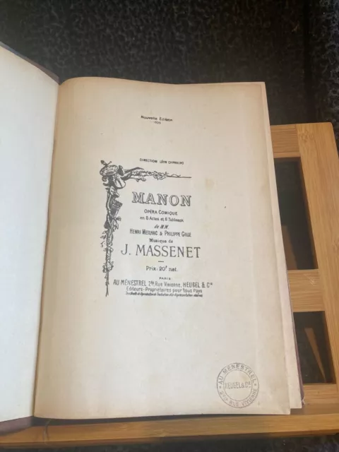 Jules Massenet Manon Opéra partition chant piano reliée Heugel