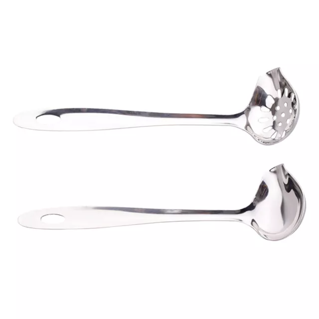 2 Pcs Stainless Steel Spoons Soup Canning Ladle Pouring Slotted Colander Scoop