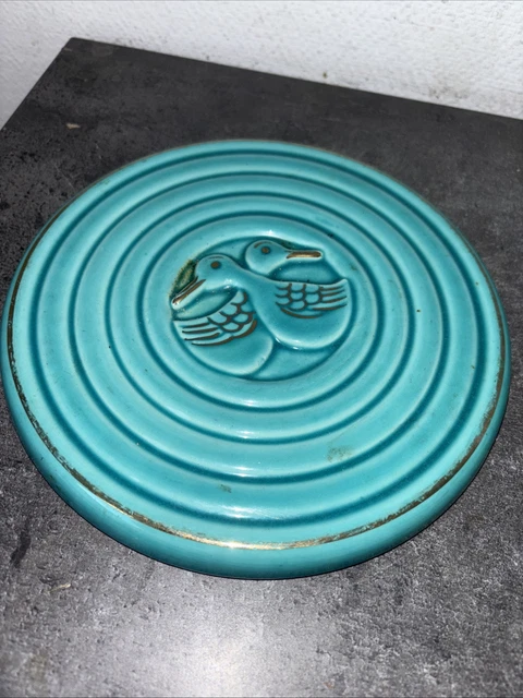 Ancien Dessous-de-plat Rond En Céramique Verte - Décor Canard - Vintage