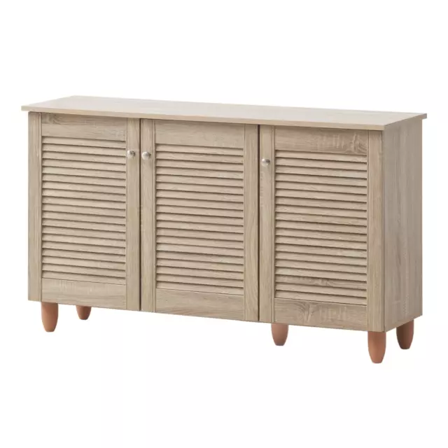 Shoe Storage Cabinet 3 Slatted Doors Rack Cupboard Stand Drawer Unit Footwear