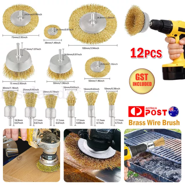 12pcs Brass Wire Brush Cup Wheel Set For Drill Steel Metal Cleaning Rust Sanding