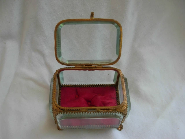 ANTIQUE FRENCH GILT BRASS BEVELED GLASS JEWEL BOX,LATE 19th CENTURY 2