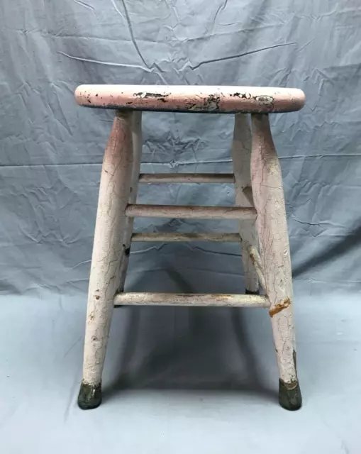 Antique Shabby Country Pink White Vintage Stool Planter Stand Old Chic 1459-22B