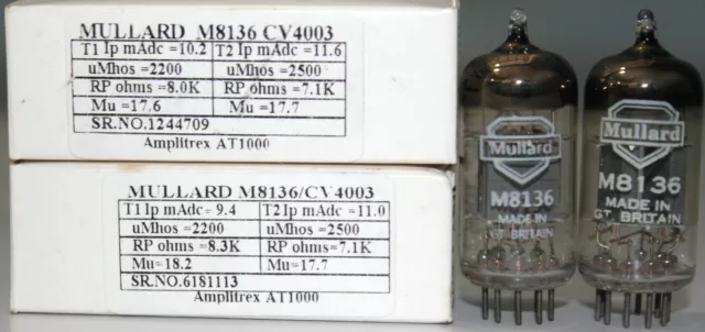M8136 CV4003 ECC82 Mullard 1960s Blur Glass Gt.Britain Amplitrex Tested Qty 1 MP