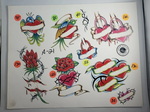 Arte del tatuaje flash de corazones de Adam Kaplan