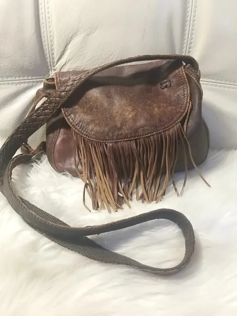 BED STU Bag East End  Distressed Leather Brown Fringe Crossbody Small