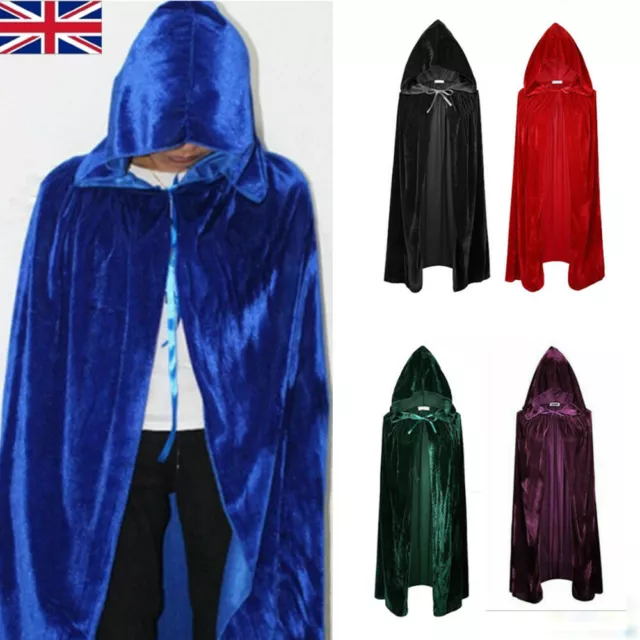 Halloween Unisex Cosplay Death Cape Long Hooded Cloak Wizard Witch Medieval Cape