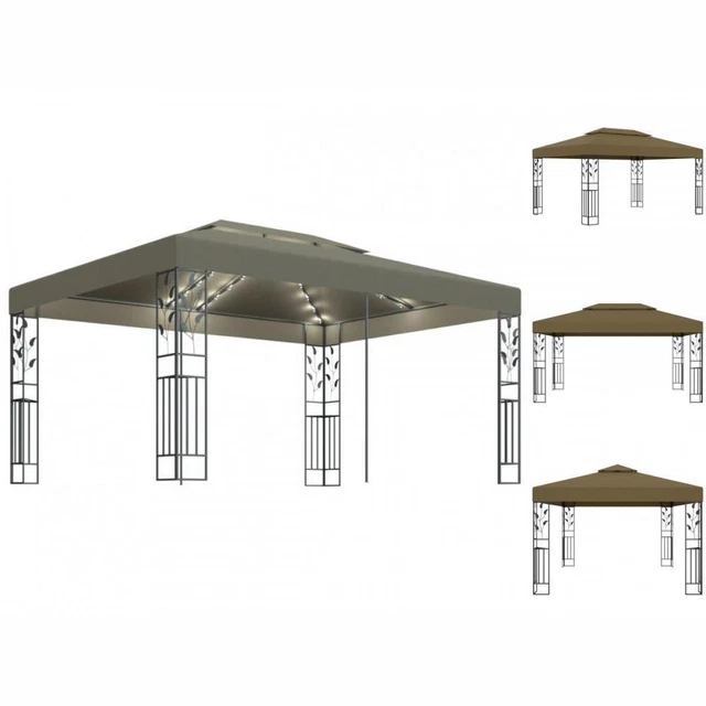 Pavillon Gartenzelt Mit Doppeldach & LED-Lichterkette 3x4 M Taupe