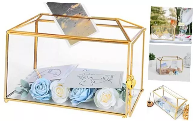 Glass Wedding Card Box with Lock, 12.6x5.9x9 inches Large 12.6 x 5.9 x 9 Inches