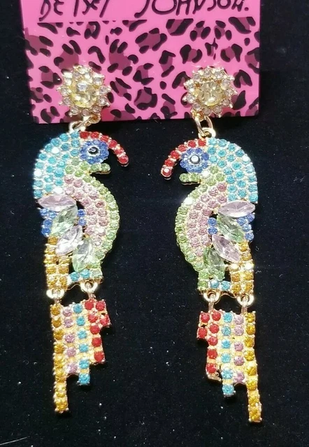 Betsey  Johnson Crystal Rhinestone Bird Earrings Big Parrot  Drop Dangle Jewelry