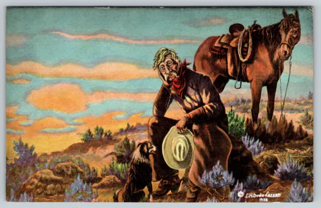 c1940s L.H. Dude Larsen Painting Linen That New Range Ahead Vintage Postcard