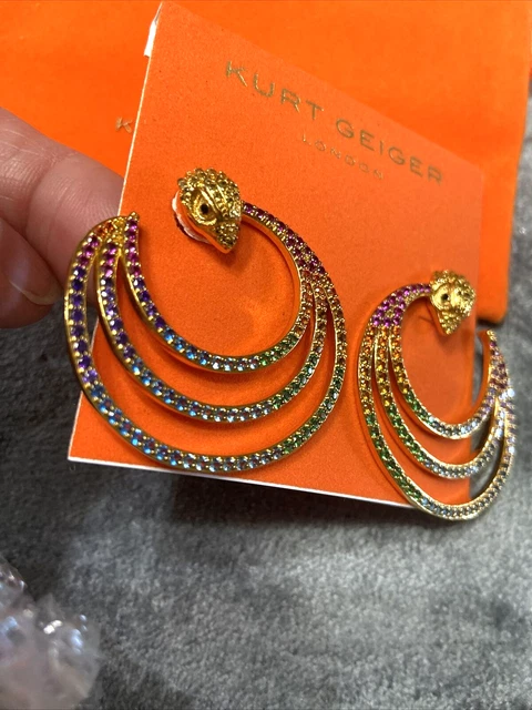 KURT GEIGER LONDON Signature Gold Tone Eagle Multi Crystal Spiral Hoop Earrings 5