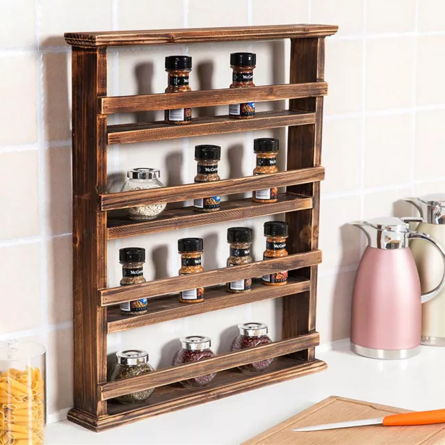 Natural Wood Kitchen Spice Rack Organizer for Cabinet 4 Tiers Tray Insert  Drawer