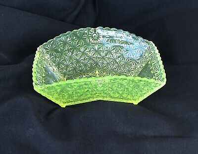 Eapg Vaseline Glass Daisy Button Basket Circa 1890 S