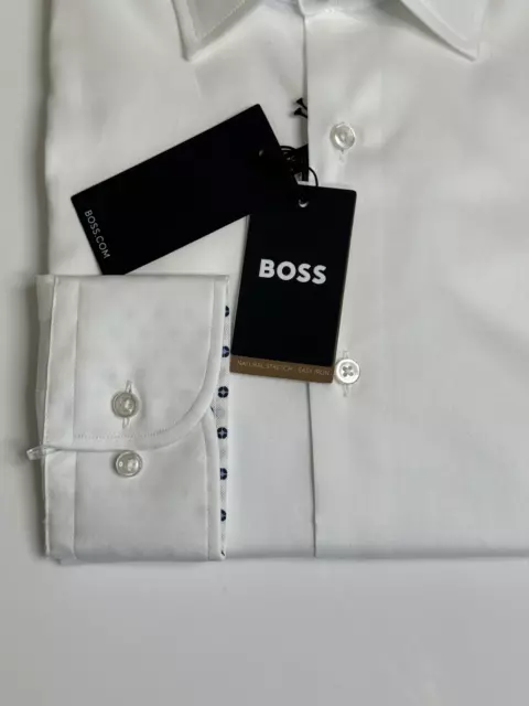 HUGO BOSS Mens Cotton Blend Contrast Trim Slim Fit Dress Shirt 16.5 Large White 2