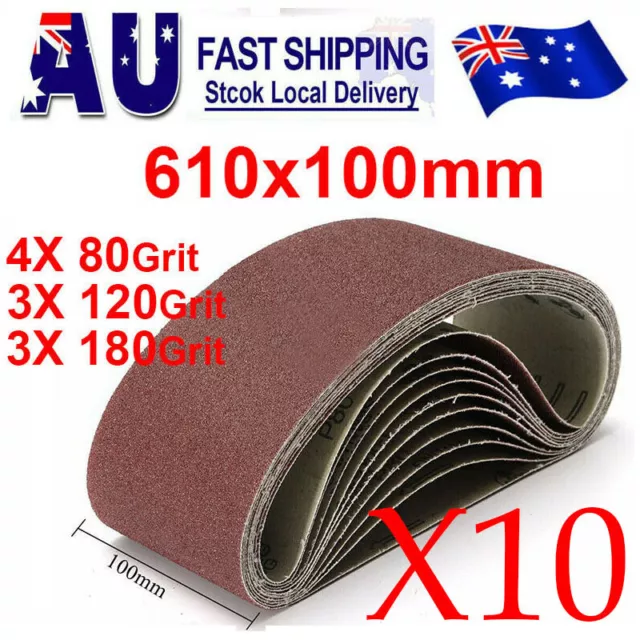 10X 100x610mm Sanding Belt 80 120 180 Mixed Grit Abrasive Grinding Sander Sheet