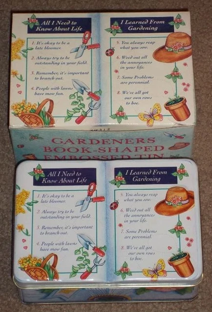 Vintage Giftco Gardeners Book Shaped Embossed Tin New In Box