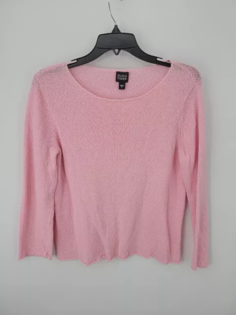 Eileen Fisher Sweater Womens Large Pink Chunky Crew Neck Pullover Cotton Blend