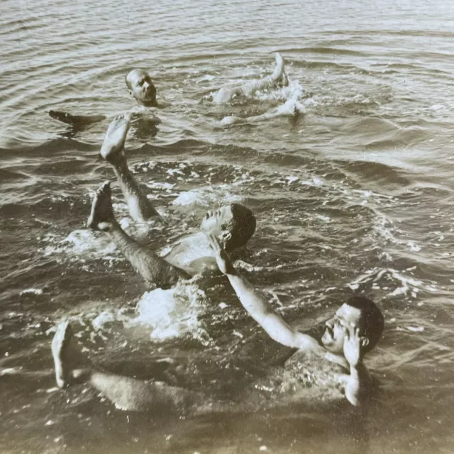 Antique 1900 Skinny Dipping In The Dead Sea Stereoview Photo Card P2223