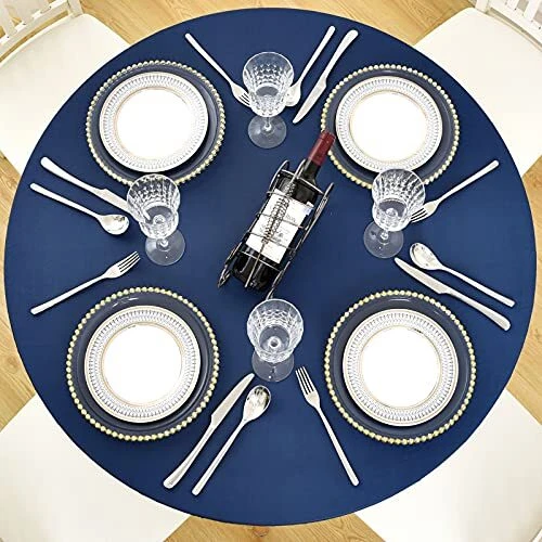 Vinyl Round Fitted Tablecloth Indoor Outdoor Dining Table Cover with Flannel ...