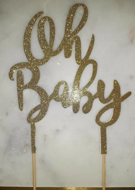 Baby Shower Oh Baby Glitter Cake Topper Gender Reveal Silver Rose Gold