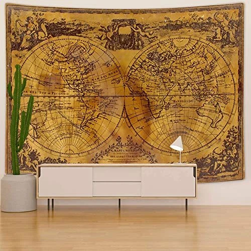 Old World Map Tapestry, Vintage Wanderlust Treasure Pirate Map Tapestry for B...