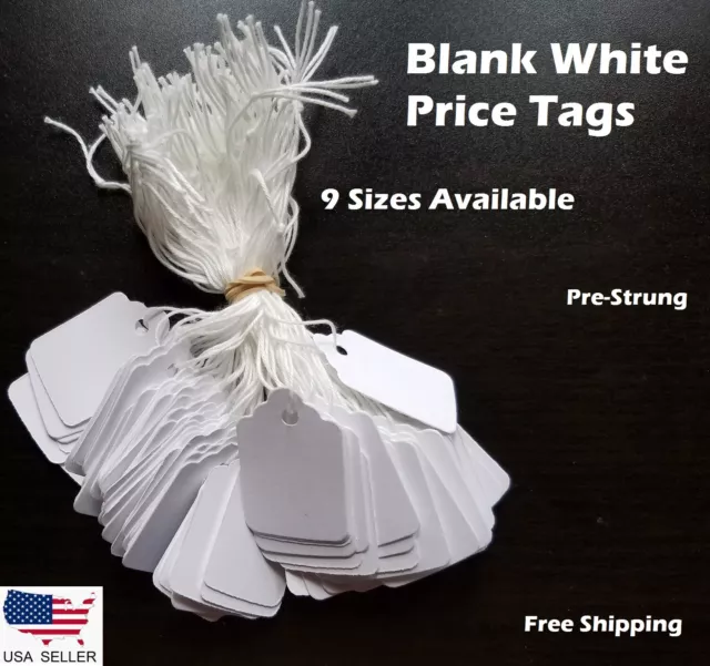 Blank White Merchandise Price Tags w/ String Retail Strung Jewelry 100-1000 pcs