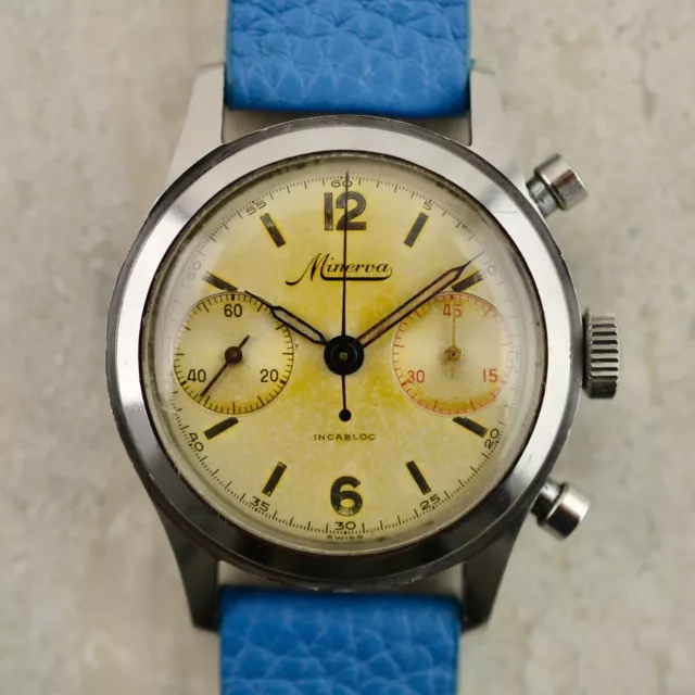 C.1940 Vintage Minerva WaterProof Chronograph ref. 1335 cal. 13-20CH steel watch