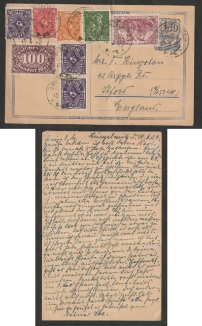 France 1923 Uprated Postal Stationery Postcard Card to England