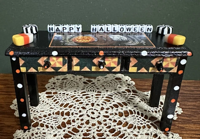 Mini Happy Halloween Haunted Dollhouse Sideboard Table 1:12 Artisan Made OOAK