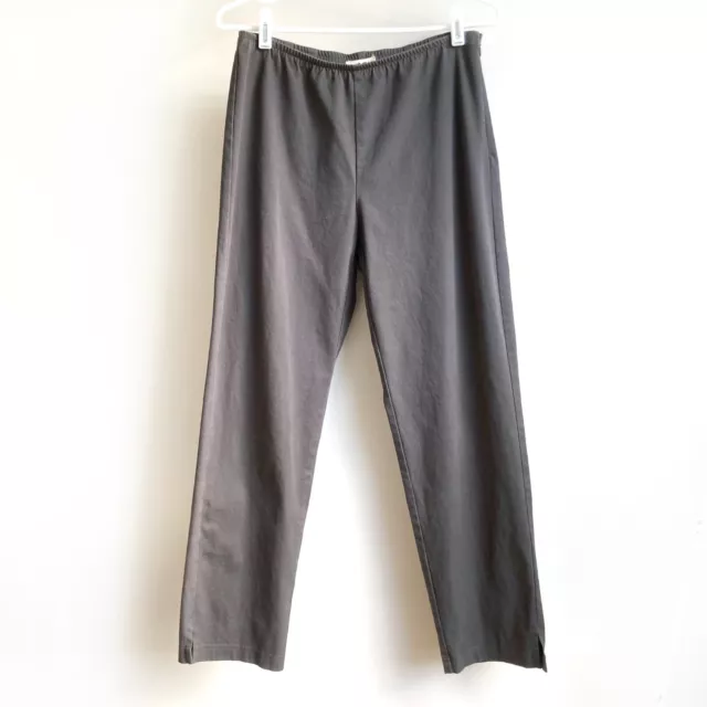 Eileen Fisher Organic Cotton Blend Pants sz S Side Zip Ankle Crop Gray Brown