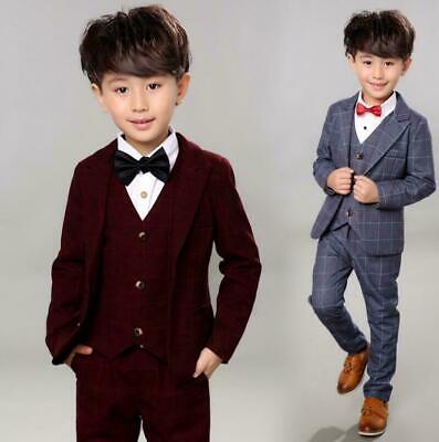 Boys Suits 3 Piece Wedding Page Boy Party Prom Suit Blue Black Grey Baby-14 Yrs
