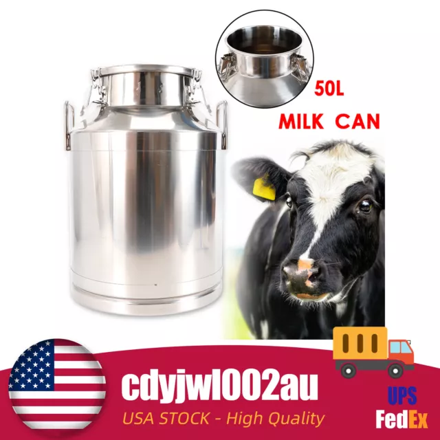 Stainless Steel Can 50L Milk Bucket Mil Can Tote Jug 13.25Gallon Barrel Canister