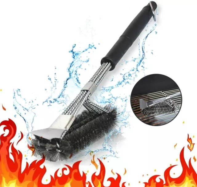 18" BBQ Brush Scraper Stainless Steel Oven Grill Tool Cleaning Three-Head New