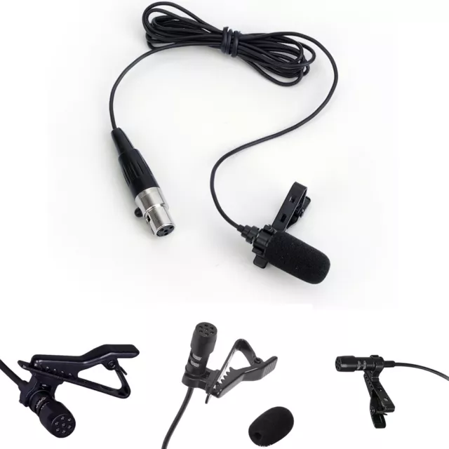 Black Lavalier Lapel Clip Microphone Mic 4-PIN Mini XLR TA4F For Shure Wireless