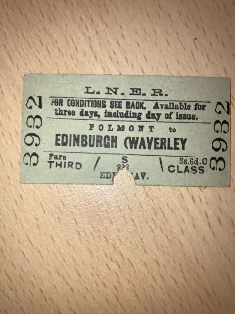 LNER.   Railway. ticket.  (.  polmont. to. Edinburgh. Waverley.   .   )