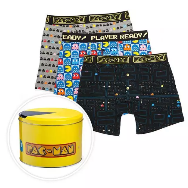 Official Namco Pac-Man Arcade Game Men's Underwear Boxer 3-Pairs Collector Tin!